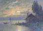 Preview: Lomann, F., Mondscheinbild, Gemälde Im Mondschein - See mit Fischer Booten