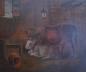 Preview: Gemälde Kuh mit Kälbchen im Stall unter Laterne. 19. Jh.
