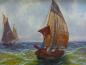 Preview: V. Delmar: Gemälde Fischerboote in unruhiger See. Öl/Holz