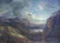 Preview: Gemälde Bergige Landschaft mit See bei gewittriger Stimmung