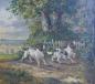 Preview: Gemälde Paar Jagdhunde in Landschaft, im Hintergrund Jäger
