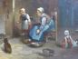 Preview: van Haa...: Gemälde Interieur, Mutter mit zwei Kindern und Katze vor Kamin
