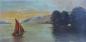 Preview: Monogrammist U. M. (19)02: Gemälde Segelboot auf See mit bergiger Uferlandschaft