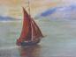 Preview: Monogrammist U. M. (19)02: Gemälde Segelboot auf See mit bergiger Uferlandschaft