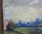 Preview: Gemälde Landschaft mit Bachlauf und Birken, im Hintergrund Berge