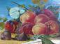 Preview: T. Riebold, 1915: Gemälde Stilleben mit Früchten und Blättern. Öl/Platte