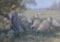 Preview: Kunstdruck mit Struktur, Schafe hütendes Mädchen