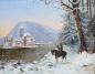 Preview: Gemälde Winterlandschaft mit Reiter mit Fanfare, im Hintergrund Schloß