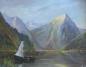 Preview: Monogrammist B. M.: Gemälde Segelboot auf See in Berglandschaft