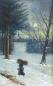 Preview: Fr. J. Gessert, 1898: Gemälde Winterlandschaft mit Reisigsammlerin, im Hintergrund Dorf