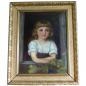 Preview: Monogrammist E. F.: Gemälde Kinderportrait Mädchen, aus einem Fenster schauend.