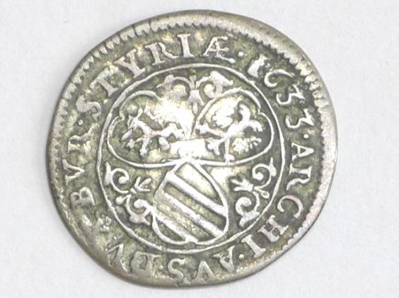 Münze 3 Kreuzer 1633 RDR Steiermark Graz Ferdinand II., 1619-1637, D: 21 mm