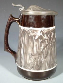 Krug, Jugendstil um 1900, Keramik, mit Zinndeckel, H: 20 cm