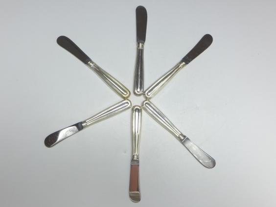 6x Buttermesser, Griff 925er Silber, Faden, L: 14,5 cm