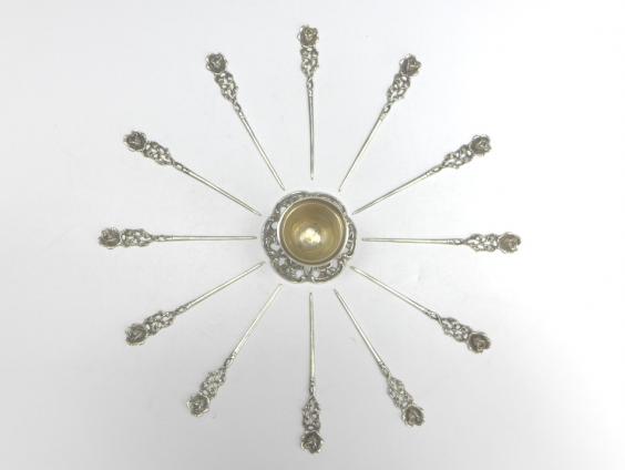12x Sticks im Becher, 835er Silber, Hildesheimer Rose, H: 8,5 cm