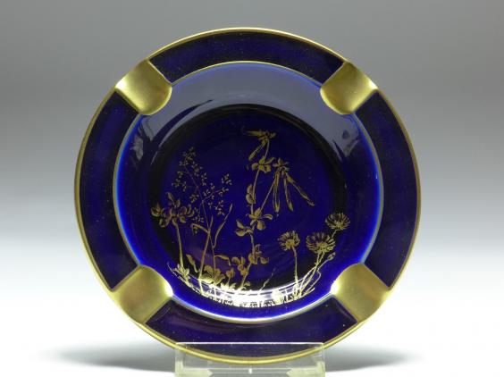 Aschenbecher, Lindner Porzellan, kobaltblau, Goldgräser, D: 14,5 cm
