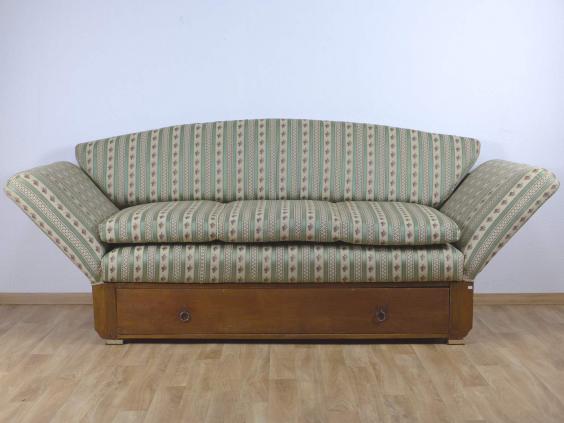 Sofa, Chaiselongue, Couch, 19. Jh., Eiche, Biedermeier Streifenbezug