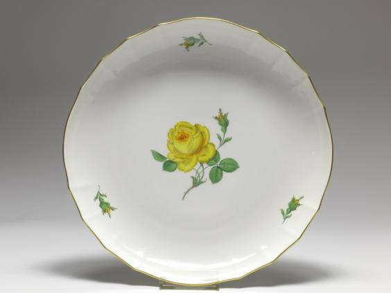 Kuchenschale, Meissen, Blumenmalerei Gelbe Rose