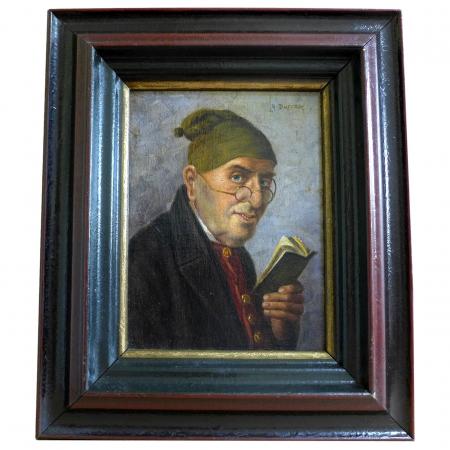 Gemälde Porträt älterer Mann mit Buch, Öl/Holz