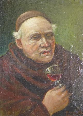 F. Uhlig, um 1900: Gemälde Wein trinkender Mönch. Öl / Leinwand