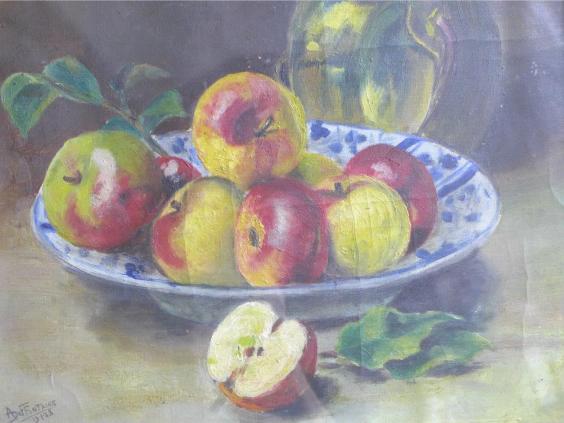 A De F Fontaine, 1878: Gemälde Stilleben Obst in Schale