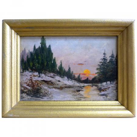 Gemälde Bachlandschaft mit Sonnenuntergang