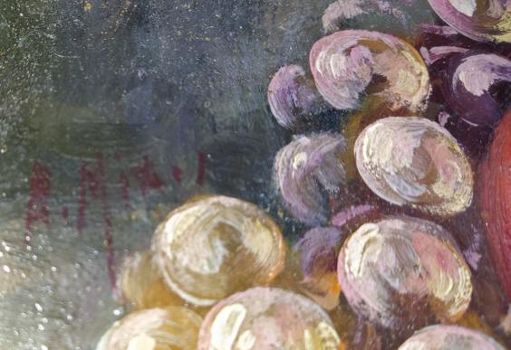 A. Mixel: Gemälde Stillleben, mit Weintrauben und Apfel
