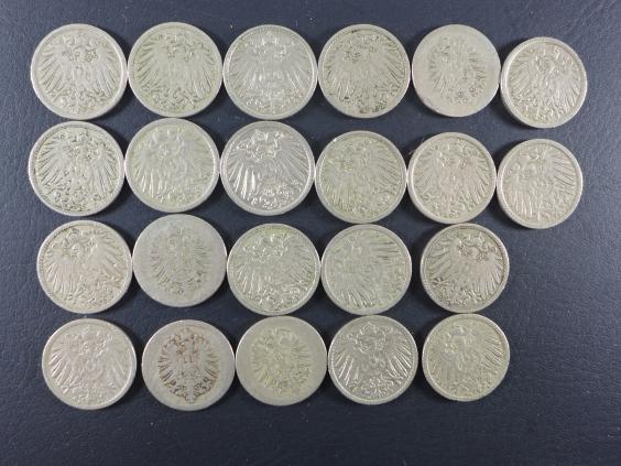 22 Münzen je 5 Pfennig, Deutsches Reich 1875 bis 1914