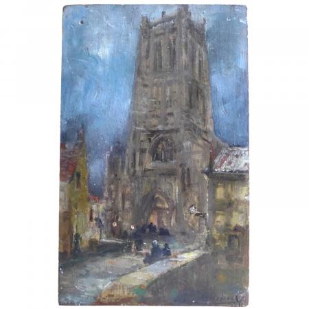 Gemälde Turm einer Kathedrale, wohl Frankreich