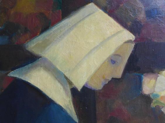 Monogrammist J.St.: Gemälde Junge Frau mit Kopftuch