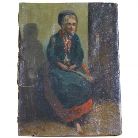 Gemälde Sitzendes Mädchen mit Strohbesen