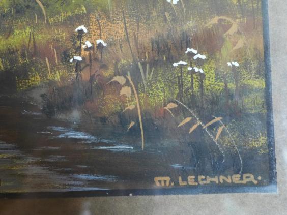 M. Lechner: Gemälde Moorbach am Chiemsee. Mischtechnik / Papier