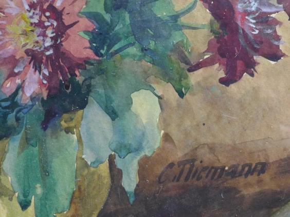 C. Niemann: Gemälde Blumen in Vase, Rote Astern