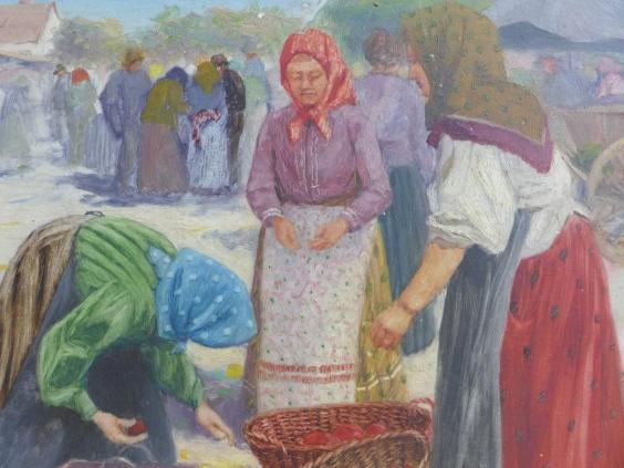 Carolus Pallya, 19./20. Jh.: Gemälde Marktszene mit Frauen