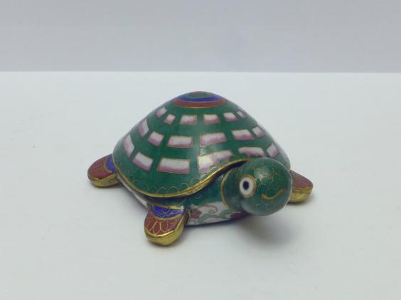 Deckeldose, Dose, Cloisonne, Form einer Schildkröte