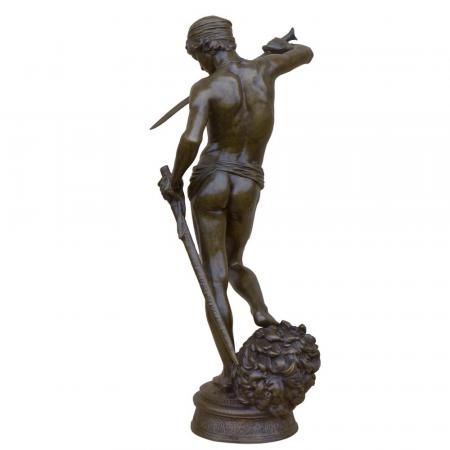 Bronzefigur David mit dem Kopf von Goliath, A. Mercié, Bronze, H: 71,5 cm