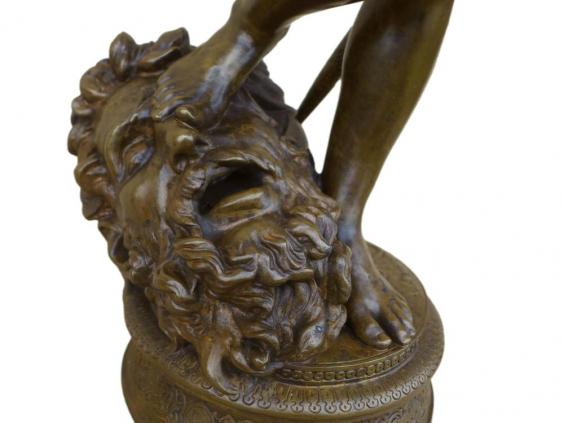 Bronzefigur David mit dem Kopf von Goliath, A. Mercié, Bronze, H: 71,5 cm