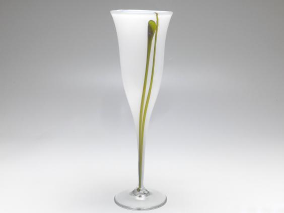 Trichtervase, Glashaus Udo Edelmann, weiß gelb, H: 31 cm