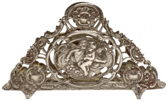 alter Serviettenhalter, Putti, Blüten, 800er Silber, 70 x 120 x 30 mm