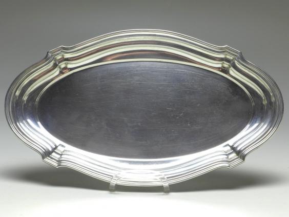 ovales Tablett, Gebr. Kühn, Schwäbisch Gmünd, 800er Silber, 27 x 16 cm, 200 g