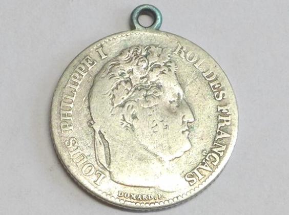 Münze Anhänger 1 Franc, 1845 B, Louis-Philippe I, D: 22 mm