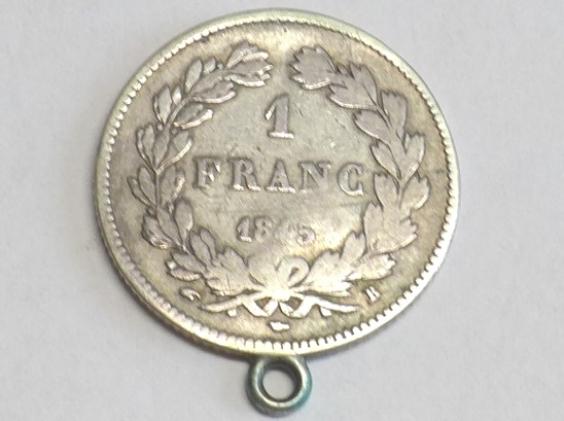 Münze Anhänger 1 Franc, 1845 B, Louis-Philippe I, D: 22 mm