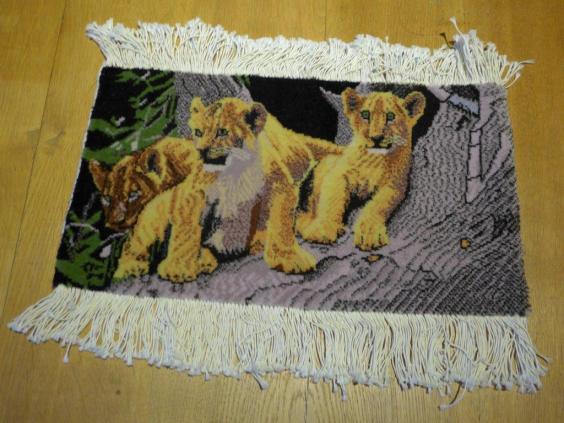 Bildteppich 3 kleine Löwen, Täbriz, Persien, 41 x 22 cm
