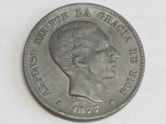 Münze 10 Centimos 1877, Spanien Alfonso XII. 1874-1885, D: 30 mm