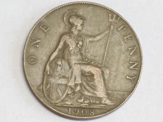 Münze one Penny, 1908, Großbritannien/England, Edward (1901-1910)