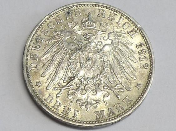 Münze 3 Mark 1912 G, Deutsches Reich, Baden, Friedrich II., 1907-1918