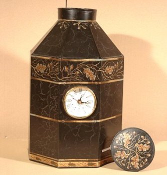 Teekanister mit Quarzuhr, H: 37 cm, B: 22 cm