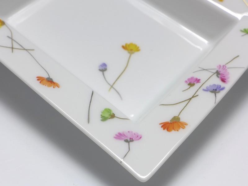 Vide-poche, Meissen, Precious Flowers, Platin und Gold, bunte Blüten, 12 x 10 cm