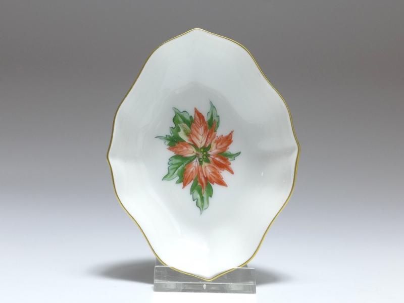 Schale, Meissen, Blumenmalerei Weihnachtsstern, L: 10 cm