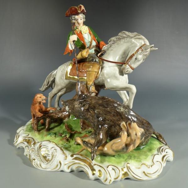 Figur Saujagd zu Pferde, Unterweissbach Porzellan, H: 32 cm